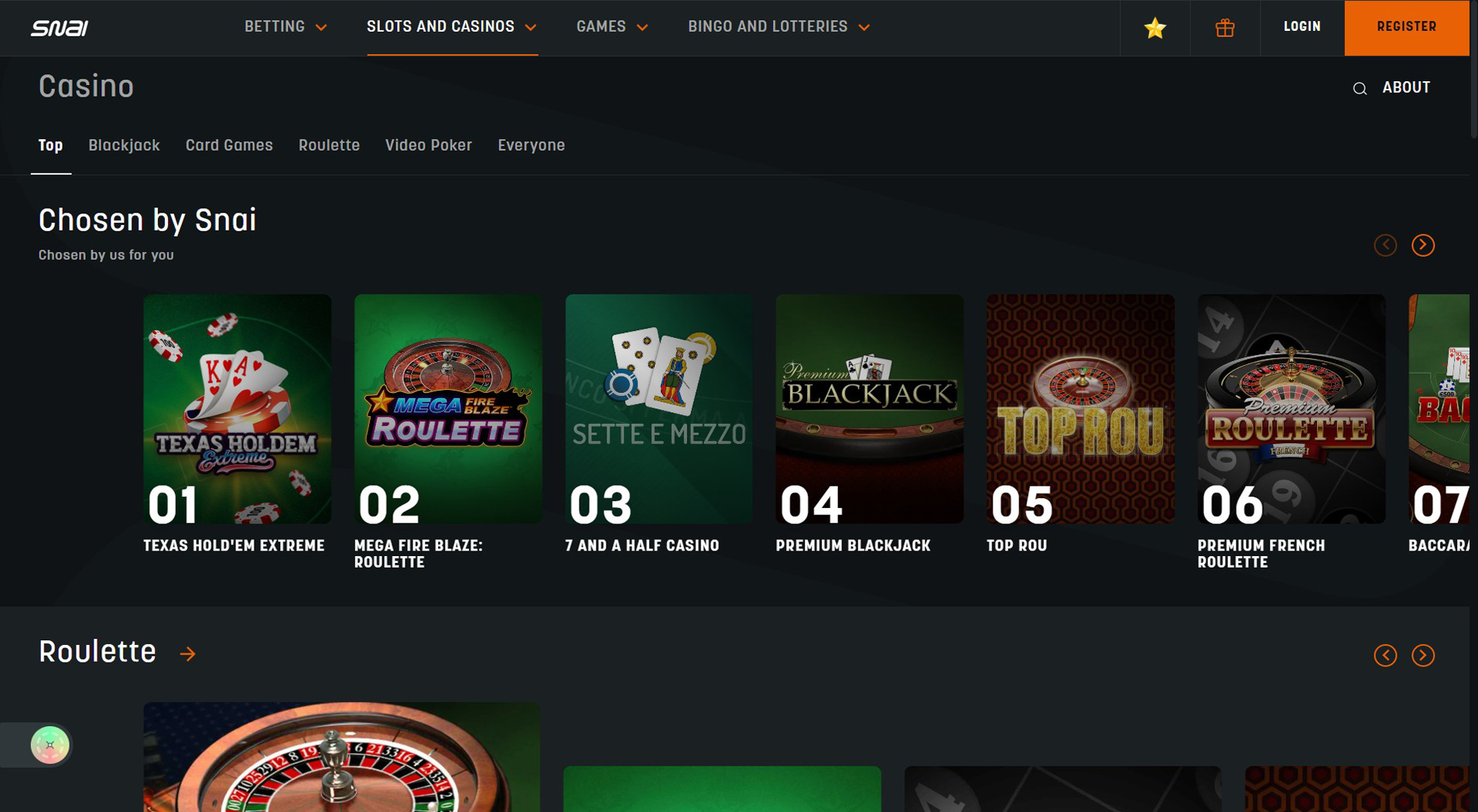 2. SNAI- Accesso rapido alla carta